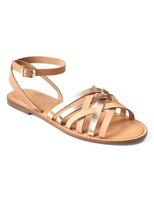 View large product image 1 of 1. Leather lattice sandals