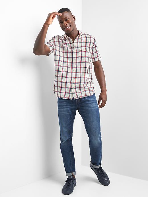 Image number 3 showing, Linen-cotton plaid short sleeve shirt