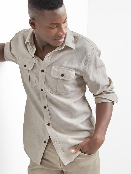 View large product image 1 of 1. Linen-cotton utility pocket shirt
