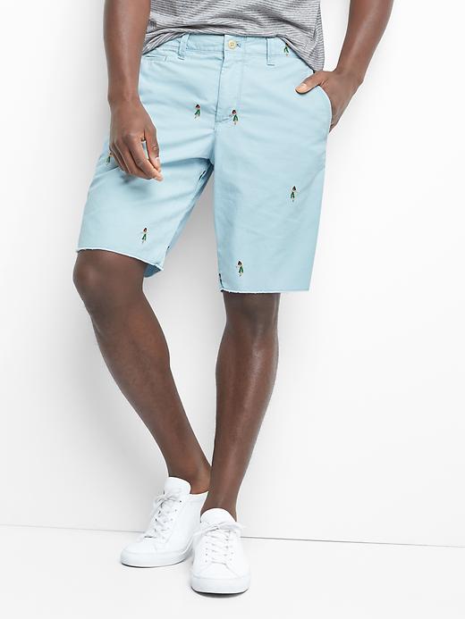 Image number 1 showing, Embroidered twill shorts (10")