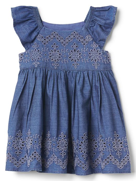 Image number 1 showing, Eyelet chambray flutter dress