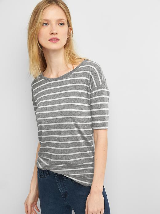 View large product image 1 of 1. Stripe short drop sleeve tee