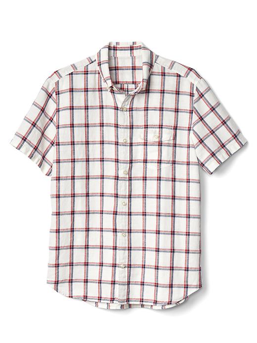 Image number 6 showing, Linen-cotton plaid short sleeve shirt
