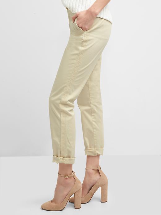 Image number 1 showing, Embroidery side-stripe girlfriend chino