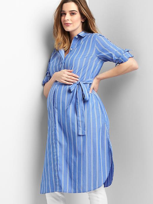 Image number 3 showing, Maternity stripe long sleeve shirtdress