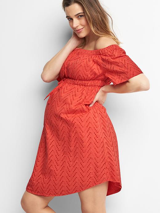 Image number 1 showing, Maternity zigzag off shoulder dress
