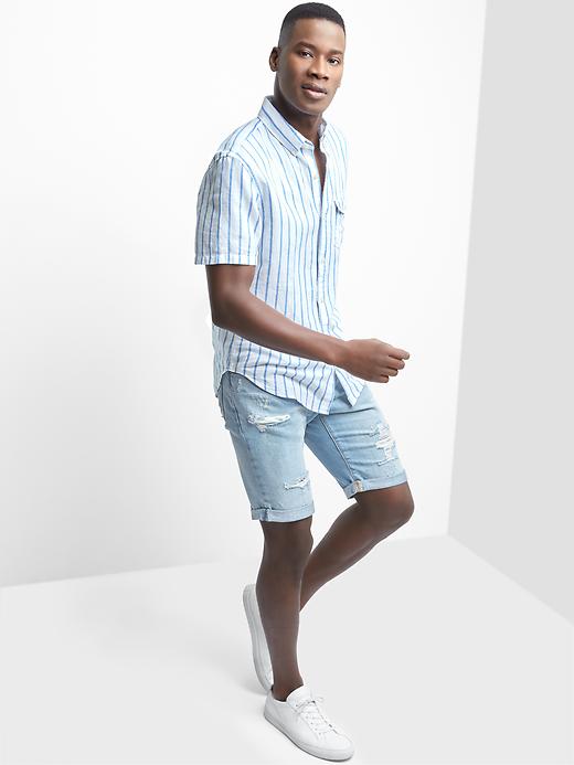Image number 3 showing, Linen-cotton stripe short sleeve shirt