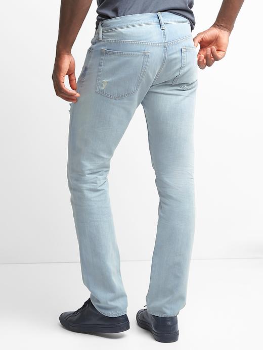 Image number 2 showing, Lightweight destructed slim fit jeans (stretch)