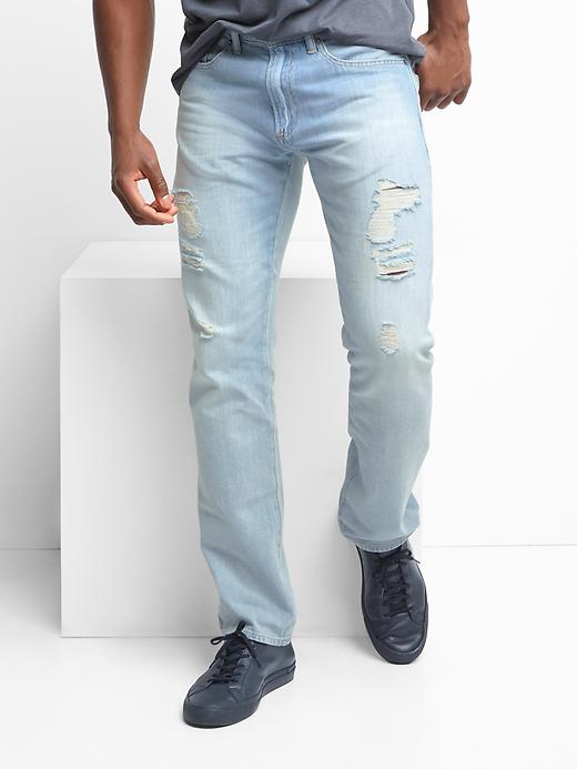 Image number 1 showing, Lightweight destructed slim fit jeans (stretch)