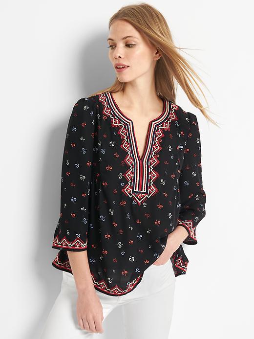 View large product image 1 of 1. Geo-trim bell sleeve blouse