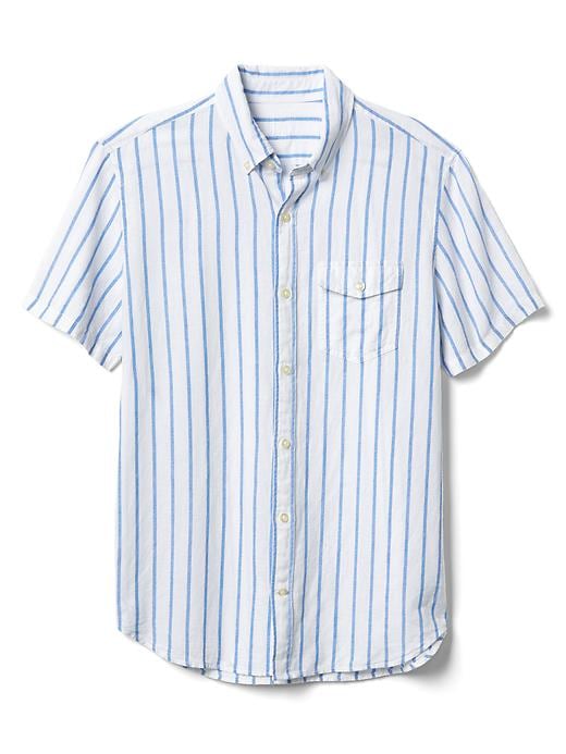 Image number 6 showing, Linen-cotton stripe short sleeve shirt