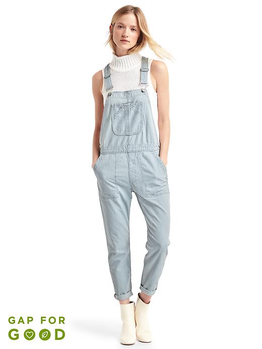 Image number 1 showing, Washwell slouchy railroad stripe crop overalls