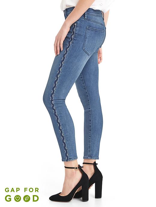Image number 1 showing, Mid rise embroidered true skinny ankle jeans