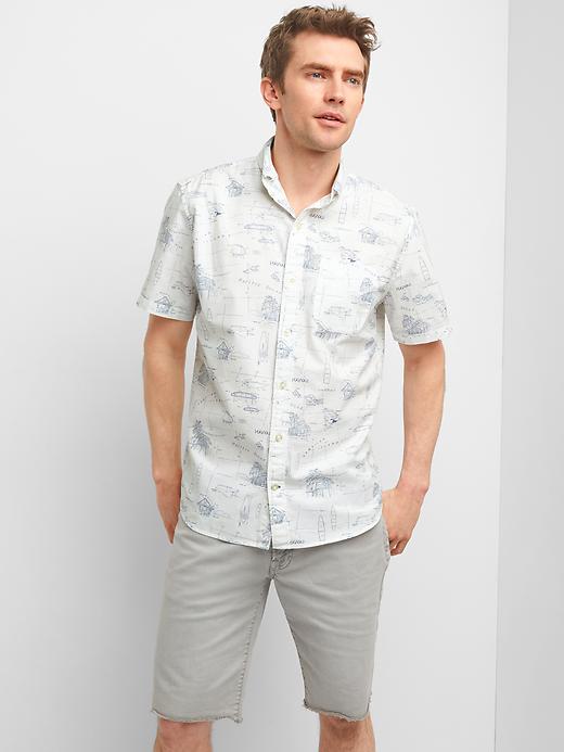 Image number 1 showing, Oxford Hawaii blueprint short sleeve standard fit shirt