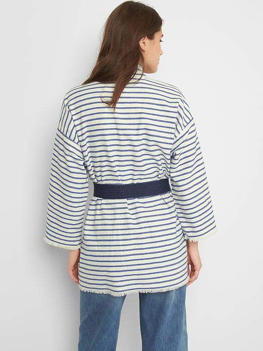Image number 2 showing, Cotton-linen stripe wrap jacket