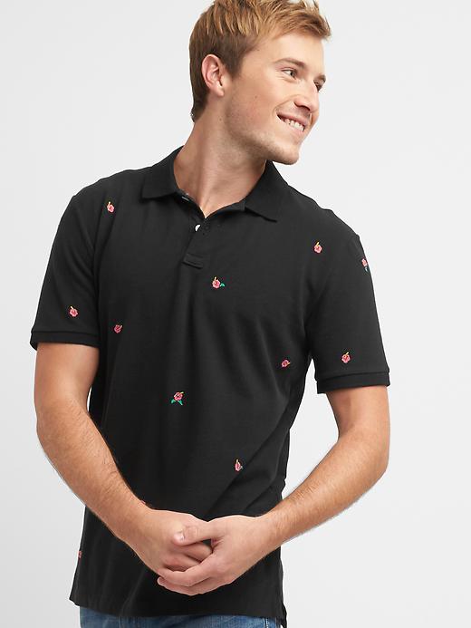 Image number 1 showing, Hibiscus embroidery polo
