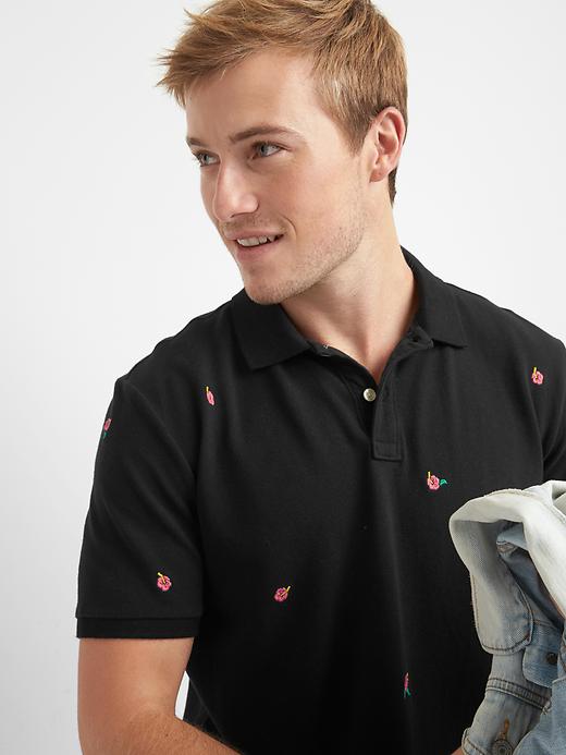 Image number 5 showing, Hibiscus embroidery polo