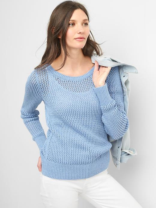 View large product image 1 of 1. Crewneck open knit sweater