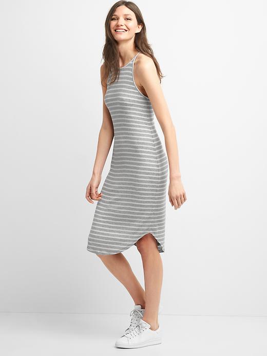 View large product image 1 of 1. Stripe rib-knit halter dress