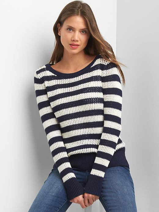 Image number 1 showing, Stripe open knit sweater