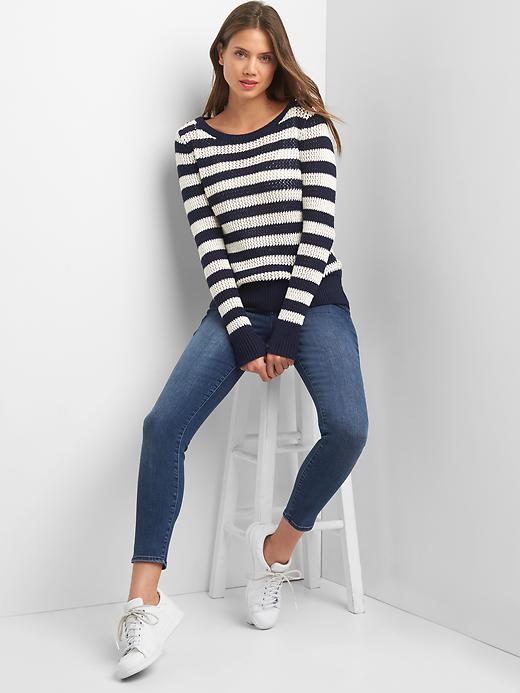 Image number 3 showing, Stripe open knit sweater