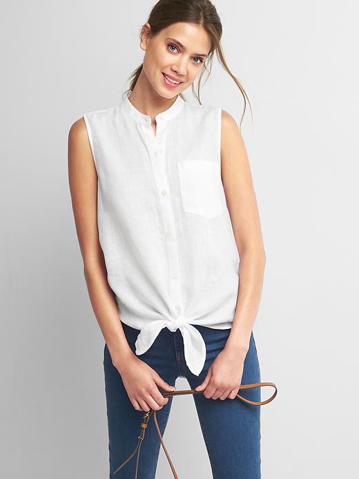 Image number 1 showing, Linen sleeveless tie-front shirt