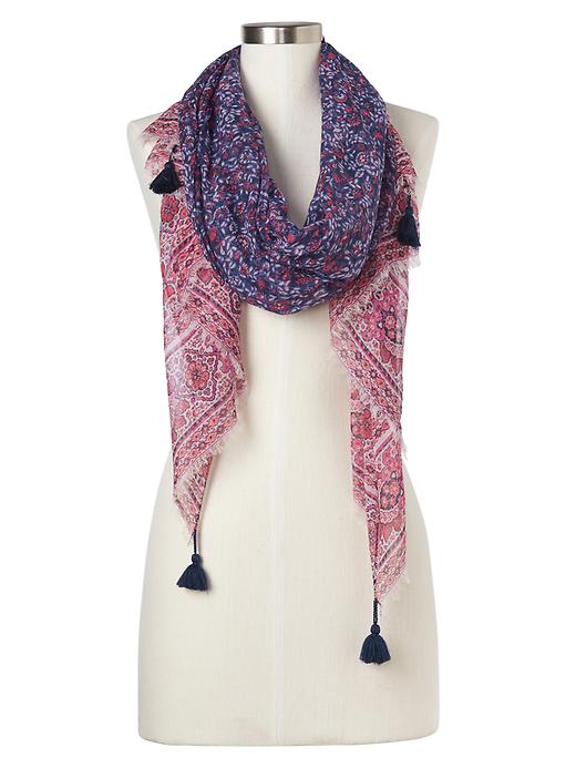View large product image 1 of 1. Drapey floral tassel scarf