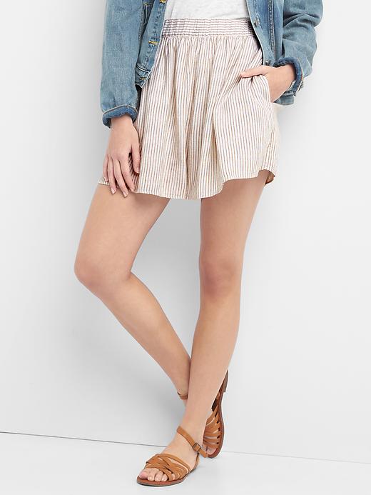 View large product image 1 of 1. Stripe linen drapey shorts