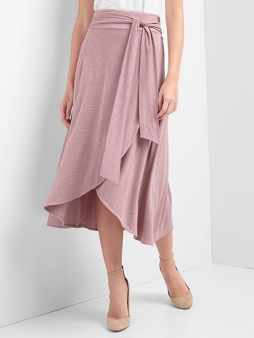 View large product image 1 of 1. Drapey wrap midi skirt