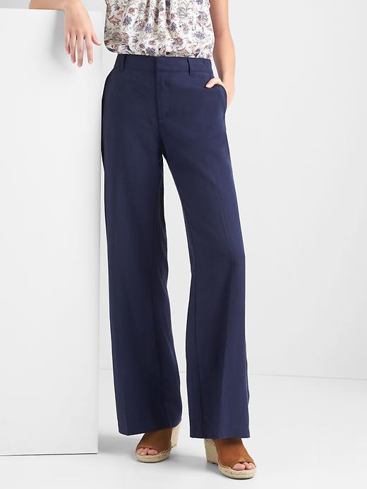 Gap Womens Tencel-Linen Wide-Leg Pants Navy Size 6 Gap Womens Tencel-Linen Wide-Leg Pants Navy Size 6