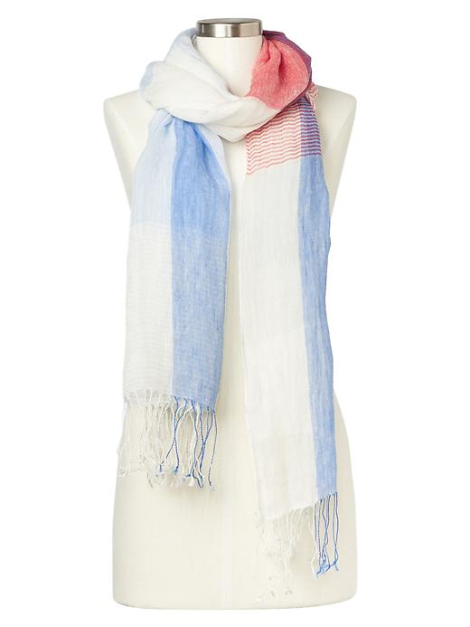 View large product image 1 of 1. Linen colorblock fringe scarf