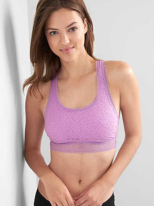 View large product image 1 of 1. Supersoft lace racerback bralette