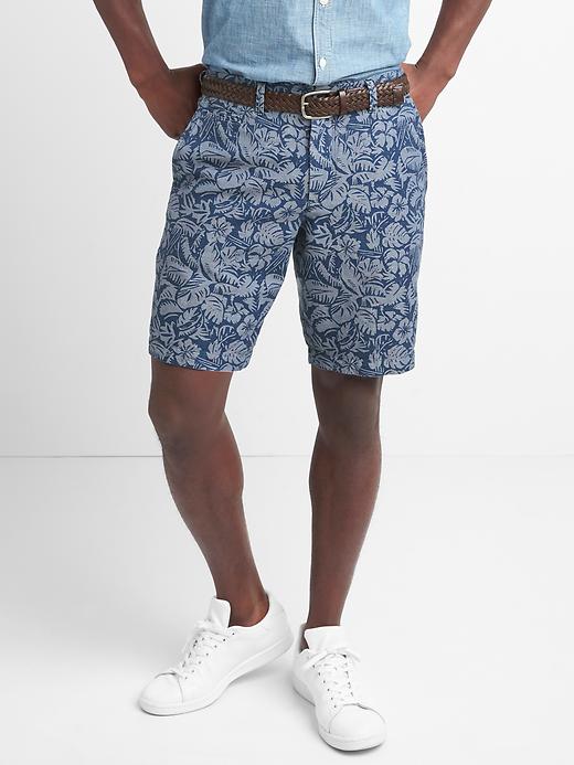 Image number 1 showing, 10" Floral Print Shorts in Linen-Cotton