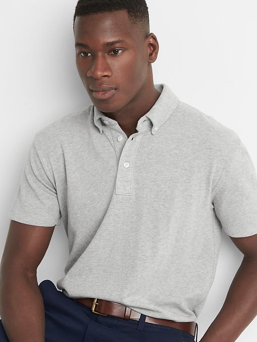 View large product image 1 of 1. Button down collar pique slim fit polo