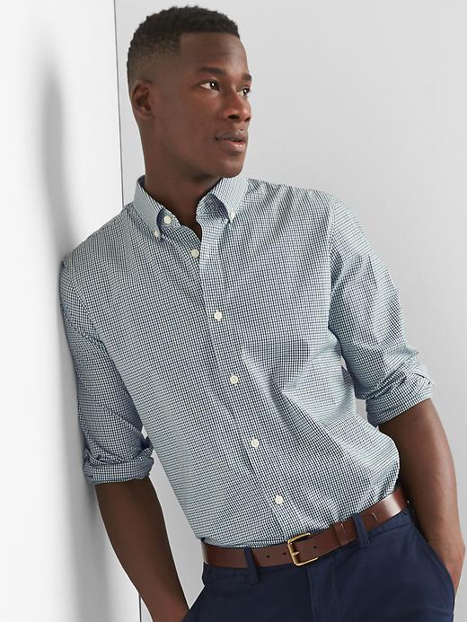 Image number 1 showing, Stretch Poplin tattersall slim fit shirt