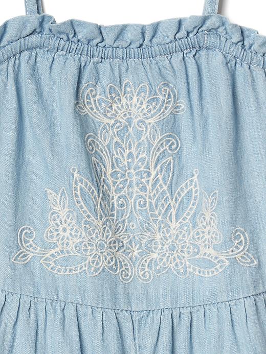 Image number 3 showing, Embroidery chambray romper