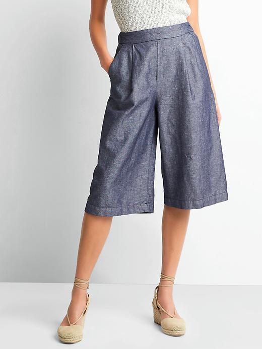 Image number 1 showing, Cotton-linen pleated culottes