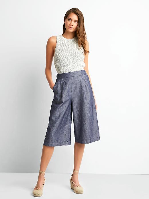 Image number 3 showing, Cotton-linen pleated culottes