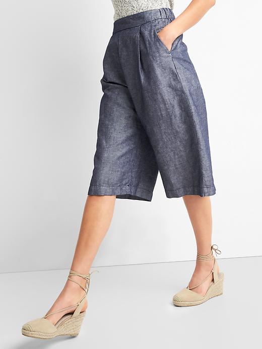 Image number 5 showing, Cotton-linen pleated culottes