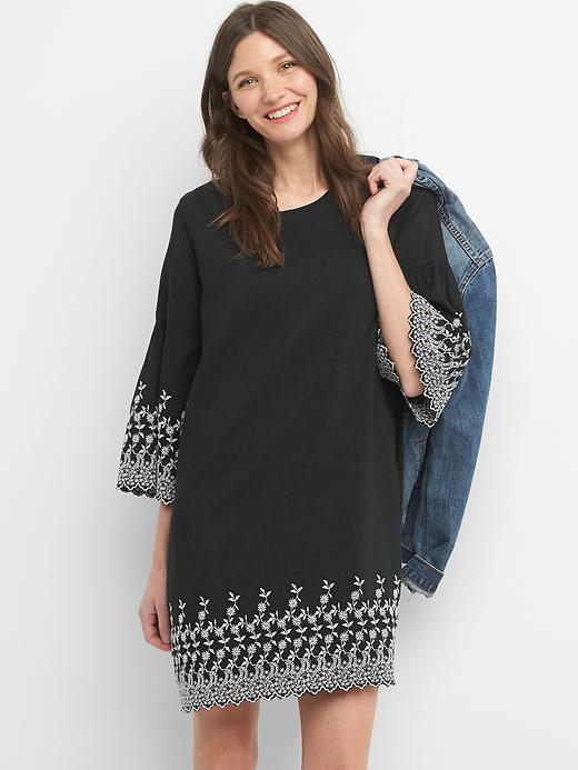 Image number 1 showing, Embroidered bell sleeve dress
