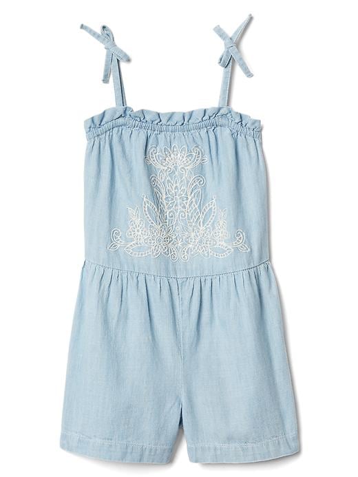 Image number 1 showing, Embroidery chambray romper