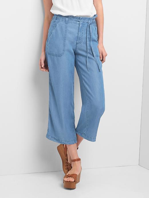 Image number 1 showing, TENCEL&#153 wide-leg utility crop trousers
