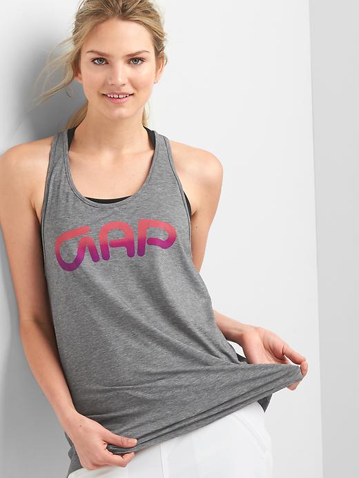View large product image 1 of 1. Breathe graphic racerback tank