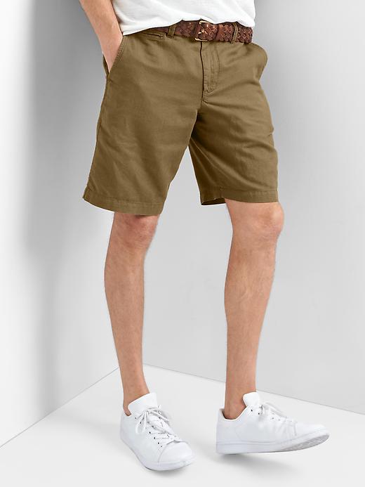 Image number 1 showing, Garment-dyed linen-cotton shorts (10")