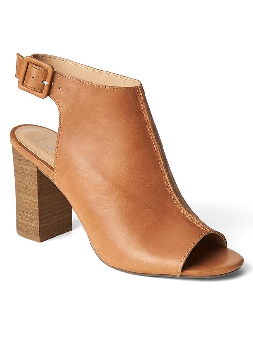 View large product image 1 of 1. Leather open-toe bootie