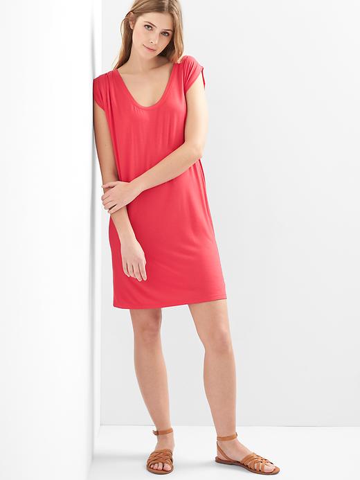 View large product image 1 of 1. Drapey sleeveless scoop-neck dress