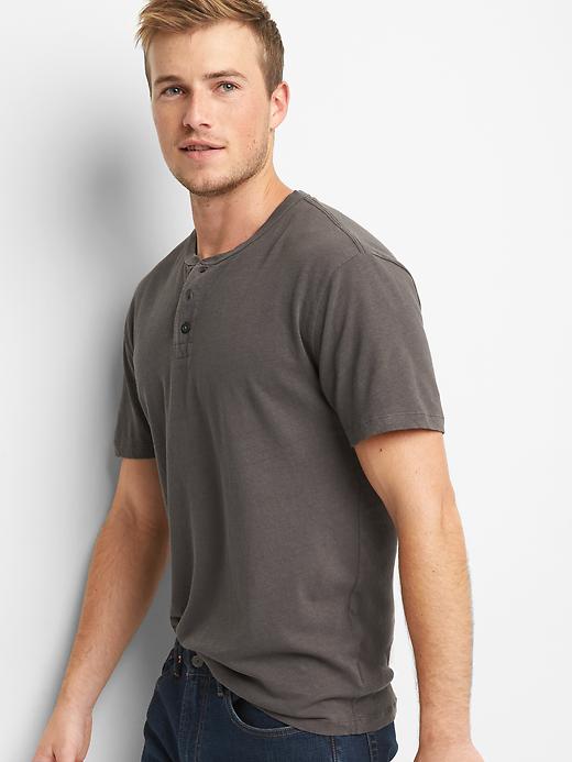 View large product image 1 of 1. Linen-cotton short sleeve henley