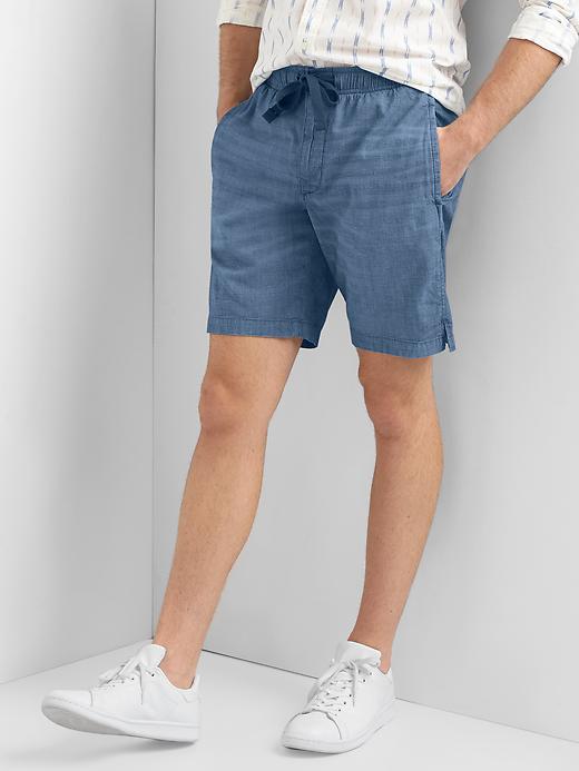 Image number 1 showing, Chambray denim drawstring shorts (9")