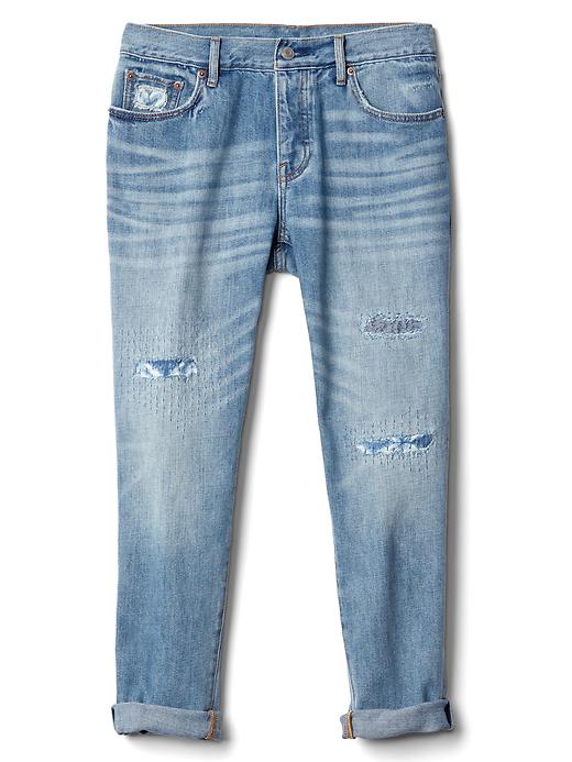 Image number 6 showing, Mid rise relaxed boyfriend patch jeans