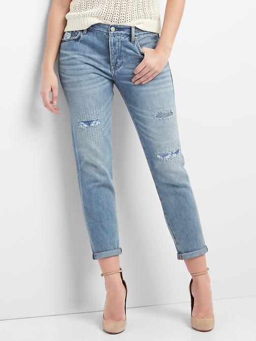 Image number 1 showing, Mid rise relaxed boyfriend patch jeans